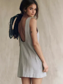 Robe courte en coton pour femme - Robe tunique décontractée sans manches à col rond et dos nu avec poches - Collection été plage 2026