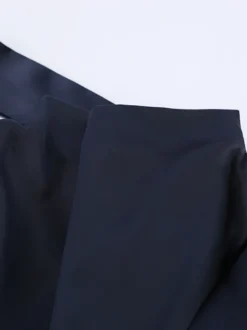 Robe courte en satin bleu marine pour femme - Élégante robe à col montant froncé et manches évasées - Idéale pour un cocktail de printemps 2026