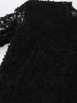 Robe courte femme en dentelle noire et fausse fourrure - Haut transparent sexy à manches longues - Style gothique idéale pour une soirée cocktail printanière 2026