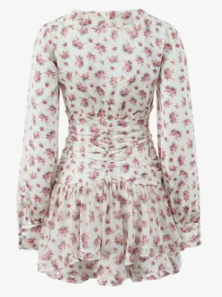 Robe courte à imprimé floral rose col en V manches longues été 2026