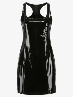Robe courte élégante en similicuir avec dos nageur tenue de club sexy pour femme 2026
