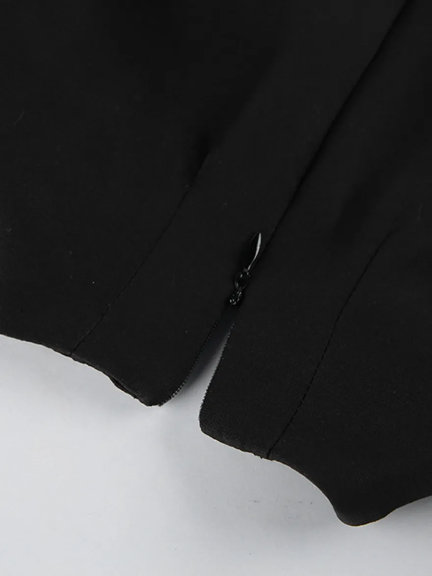 Robe courte à manches bouffantes pour femme style rétro chic - Noir élégant col montant coupe moulante - Idéale pour le printemps 2026