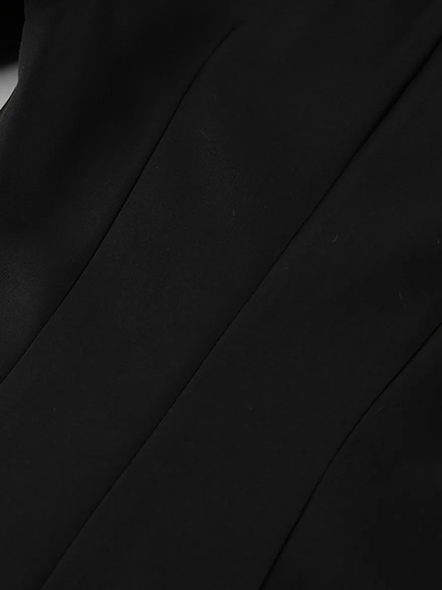 Robe courte à manches bouffantes pour femme style rétro chic - Noir élégant col montant coupe moulante - Idéale pour le printemps 2026