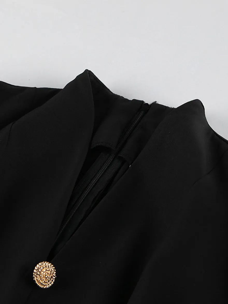 Robe courte à manches bouffantes pour femme style rétro chic - Noir élégant col montant coupe moulante - Idéale pour le printemps 2026