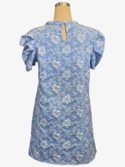 Robe courte à manches bouffantes pour femme - Robe d'été à col rond en jacquard fleuri - Idéale pour les fêtes d'été à la plage 2026