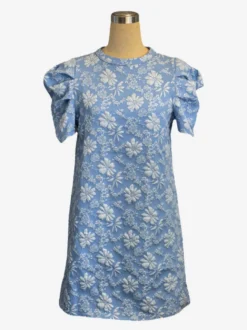 Robe courte à manches bouffantes pour femme - Robe d'été à col rond en jacquard fleuri - Idéale pour les fêtes d'été à la plage 2026