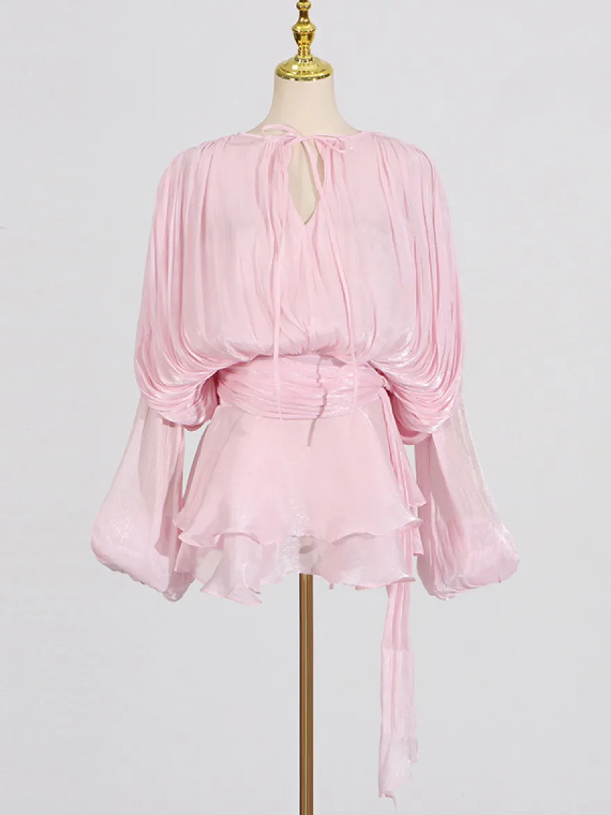 Robe courte à manches lanternes pour femme - Taille cintrée plissée et évasée - Tenue cocktail printanière 2026