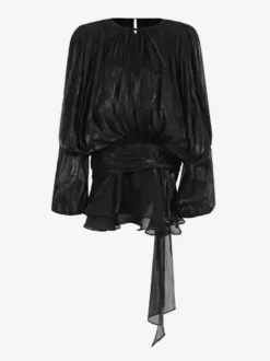 Robe courte à manches lanternes pour femme - Taille cintrée plissée et évasée - Tenue cocktail printanière 2026