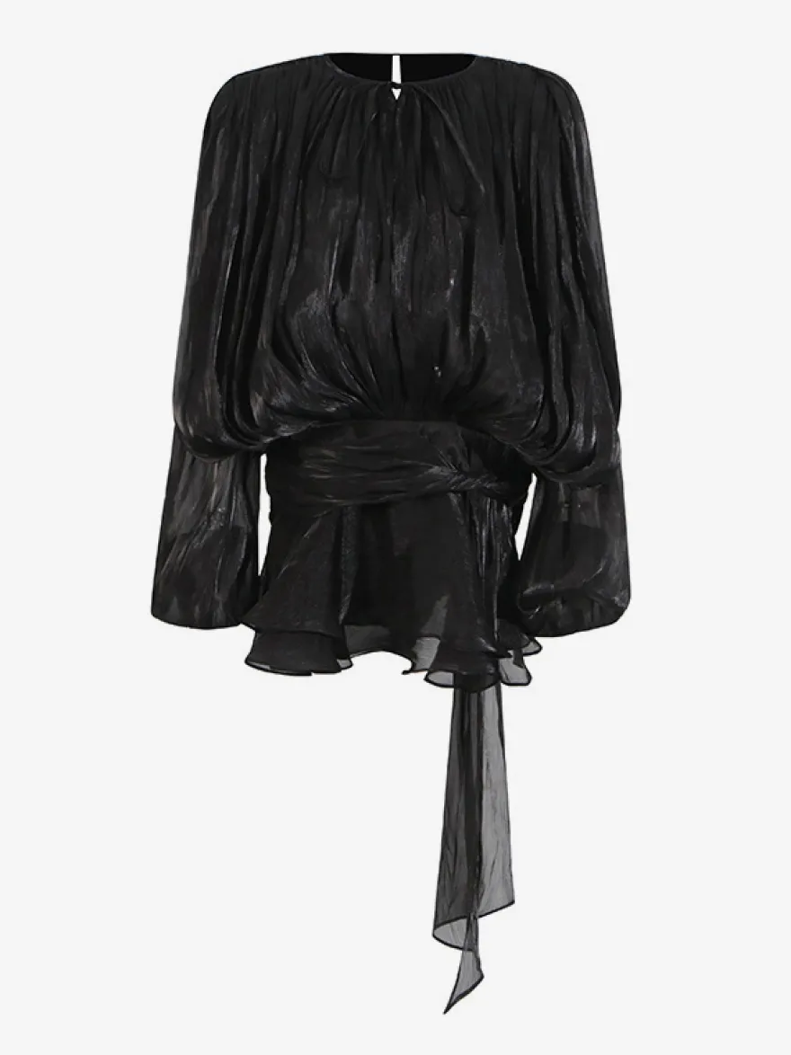 Robe courte à manches lanternes pour femme - Taille cintrée plissée et évasée - Tenue cocktail printanière 2026