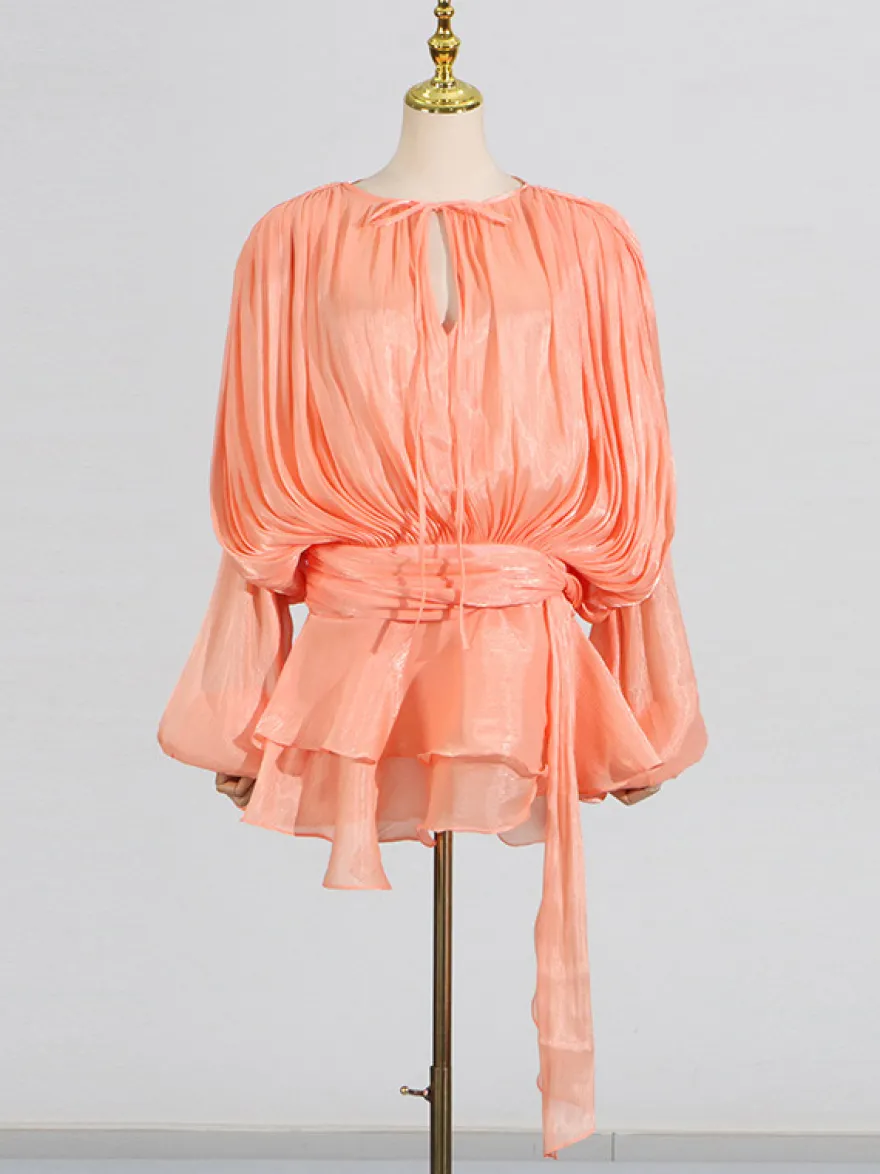 Robe courte à manches lanternes pour femme - Taille cintrée plissée et évasée - Tenue cocktail printanière 2026