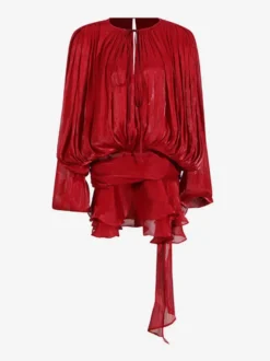 Robe courte à manches lanternes pour femme - Taille cintrée plissée et évasée - Tenue cocktail printanière 2026