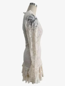 Robe courte à manches longues col en V dentelle superposée et ourlet à volants collection femme 2026