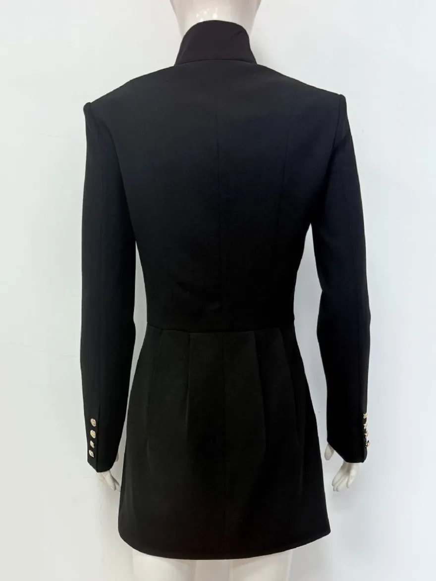 Robe courte à manches longues et découpes pour femme - Robe à col montant et boutons - Idéale pour une soirée romantique printanière 2026