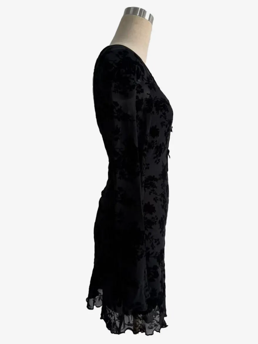 Robe courte à manches évasées nœud et imprimé floral floqué pour femme 2026