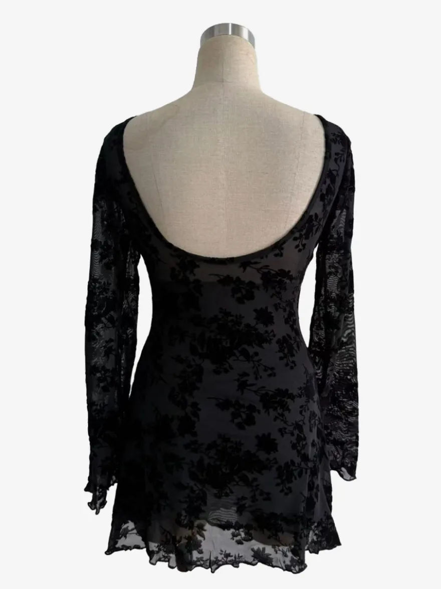 Robe courte à manches évasées nœud et imprimé floral floqué pour femme 2026