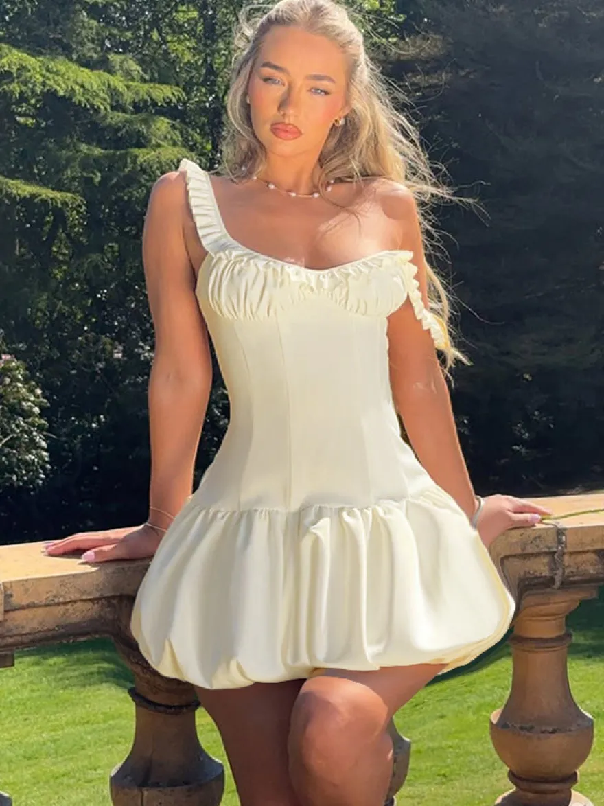 Robe courte à ourlet bouffant pour femme - Coupe corset à volants style Coquette - Look idéal pour une fête d'été à la plage 2026