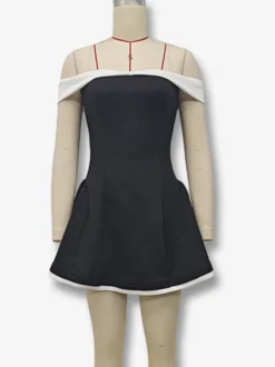 Robe courte à épaules dénudées et manches longues coupe trapèze tenue de soirée sexy pour femme 2026