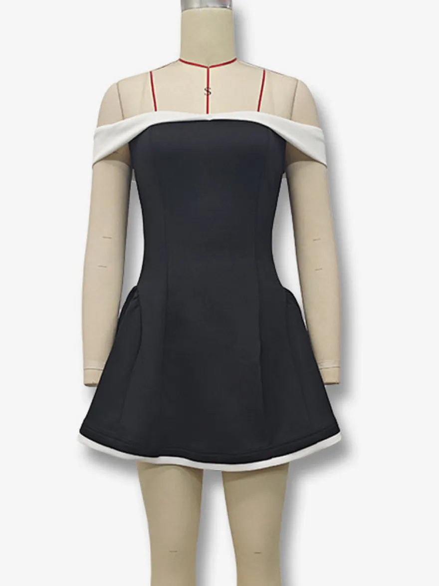 Robe courte à épaules dénudées et manches longues coupe trapèze tenue de soirée sexy pour femme 2026