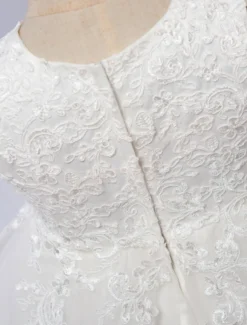 Robe cérémonie fille col rond brodée en tulle robe de fille de fleur