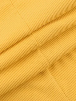 Robe côtelée à strass et fleurs pour femme - Robe moulante mini jaune à manches longues et col carré - Collection printemps-été 2026