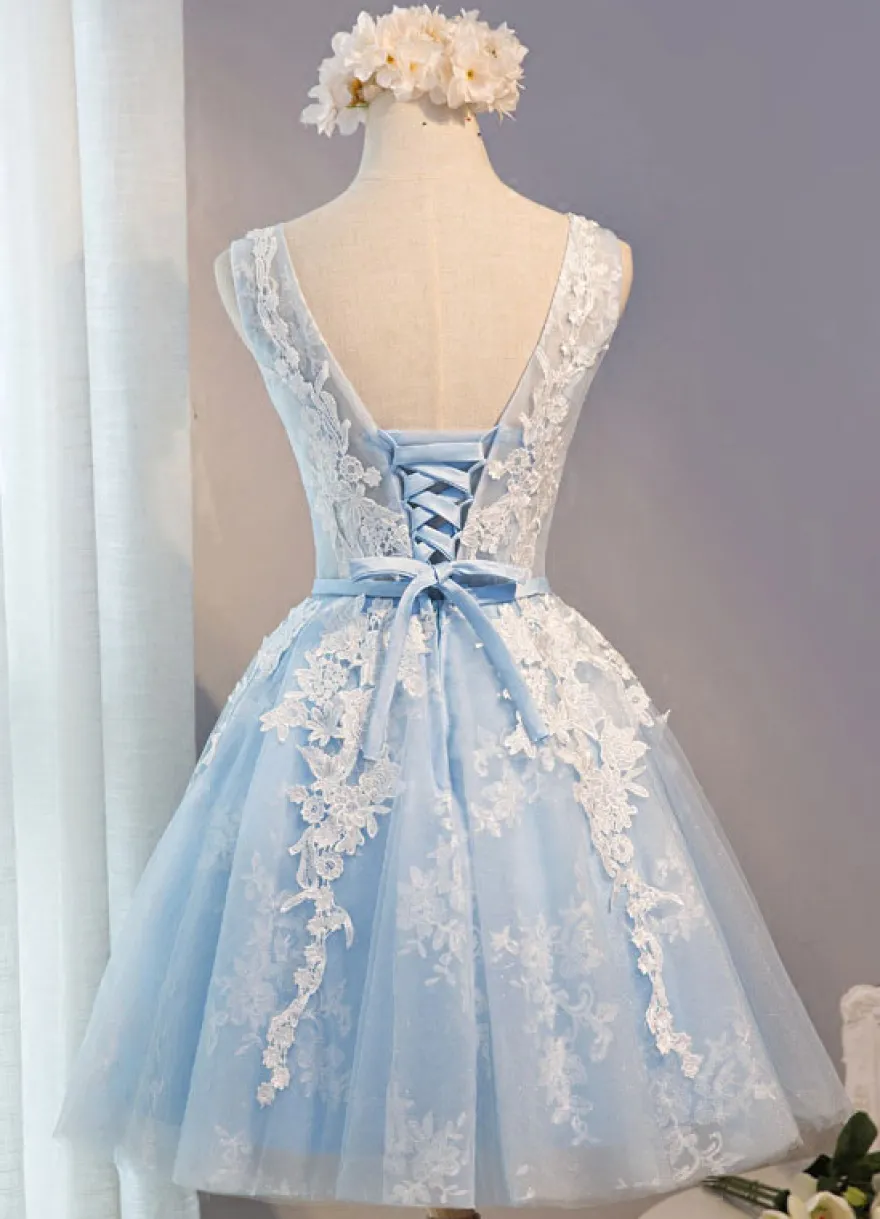 Robe de bal courte broderie en tulle bleu Robe de cérémonie
