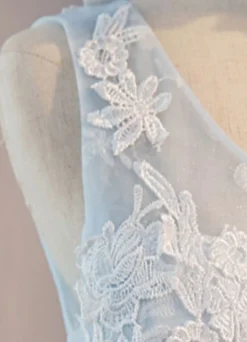 Robe de bal courte broderie en tulle bleu Robe de cérémonie