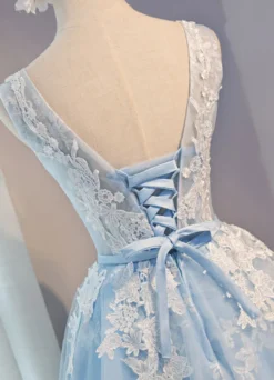 Robe de bal courte broderie en tulle bleu Robe de cérémonie