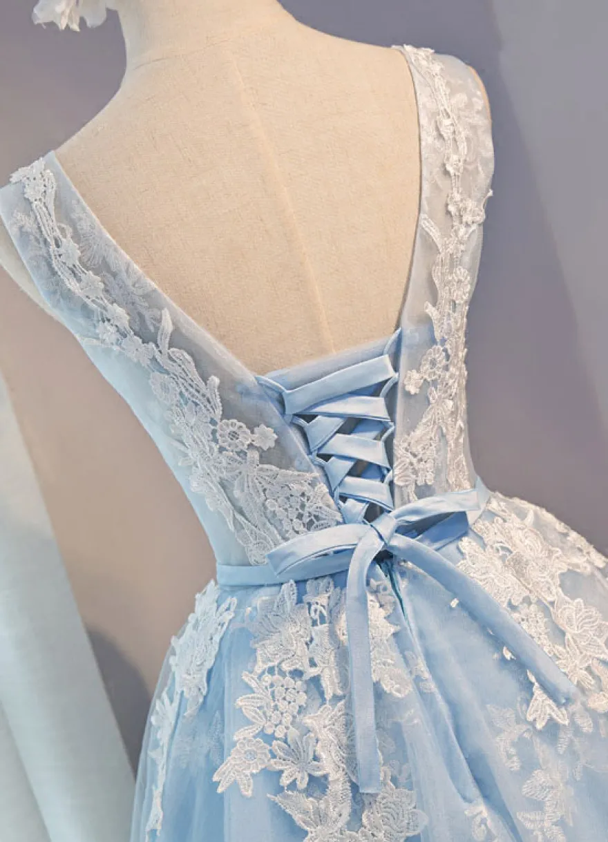 Robe de bal courte broderie en tulle bleu Robe de cérémonie
