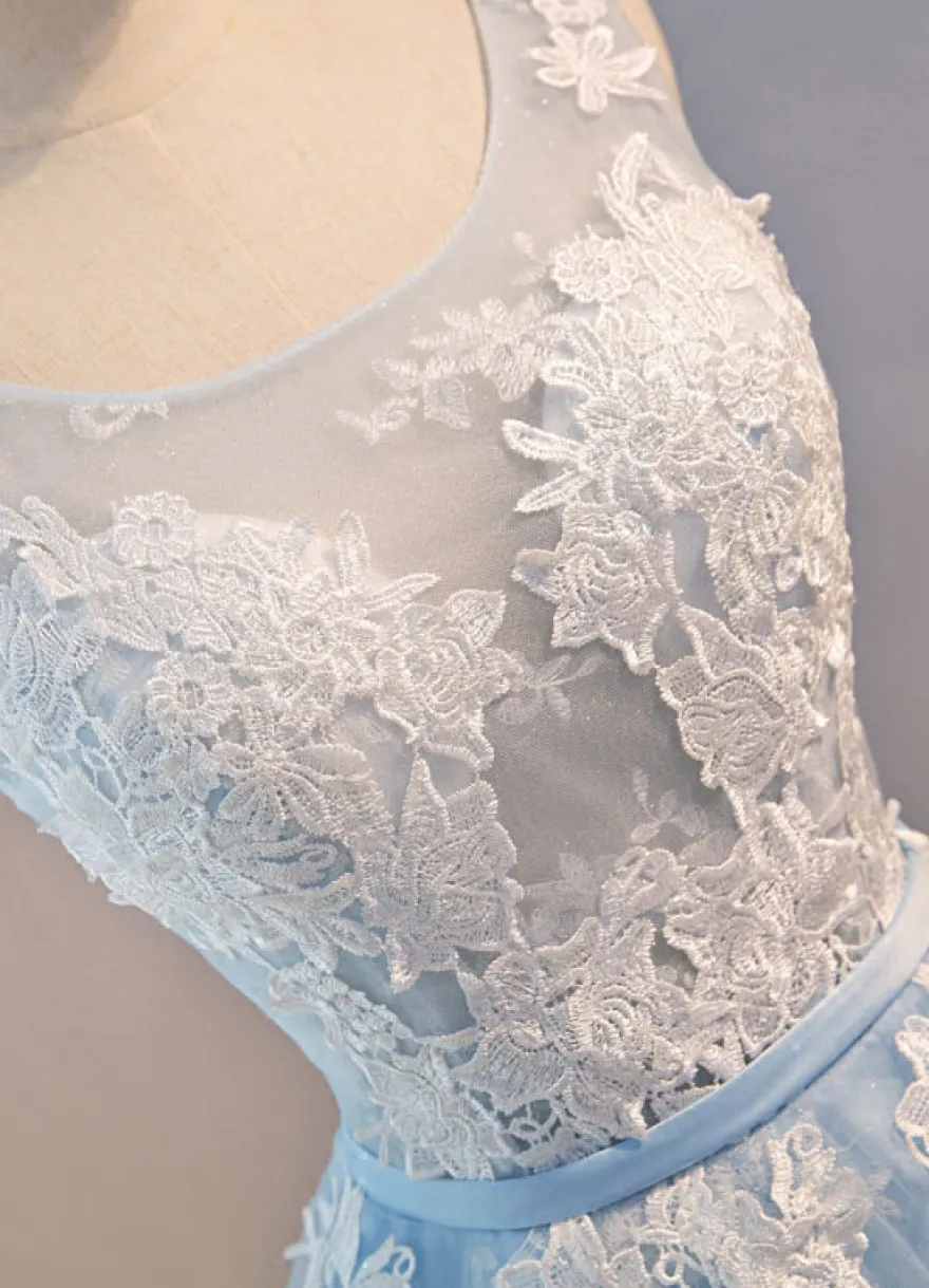 Robe de bal courte broderie en tulle bleu Robe de cérémonie