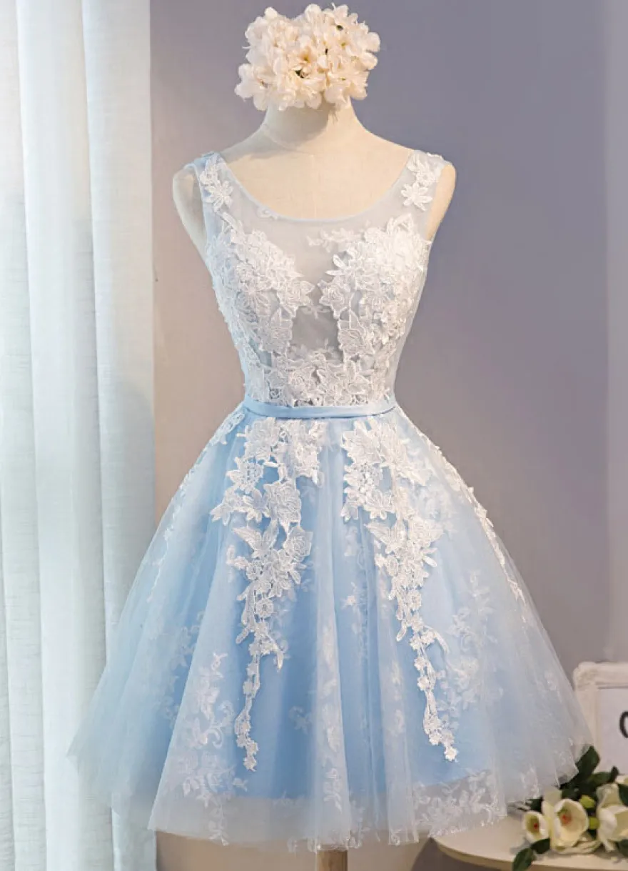 Robe de bal courte broderie en tulle bleu Robe de cérémonie