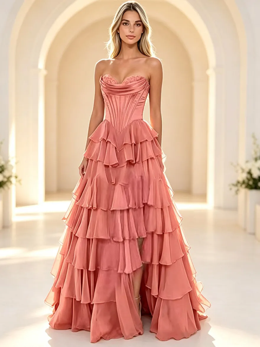 Robe de bal de fin d'année robe longue bustier trapèze