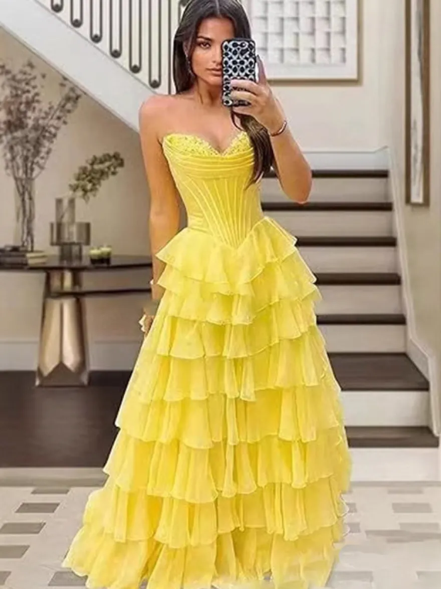 Robe de bal de fin d'année robe longue bustier trapèze