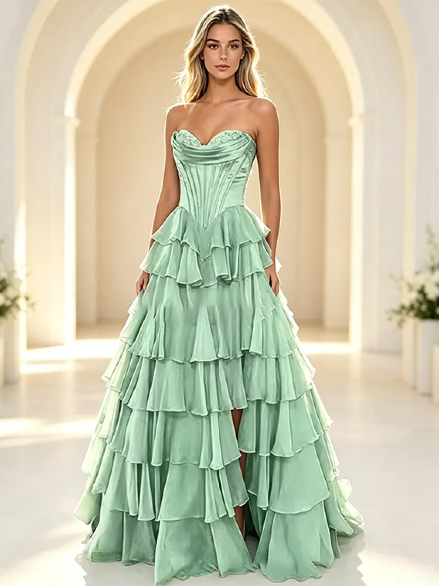 Robe de bal de fin d'année robe longue bustier trapèze
