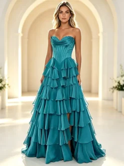Robe de bal de fin d'année robe longue bustier trapèze