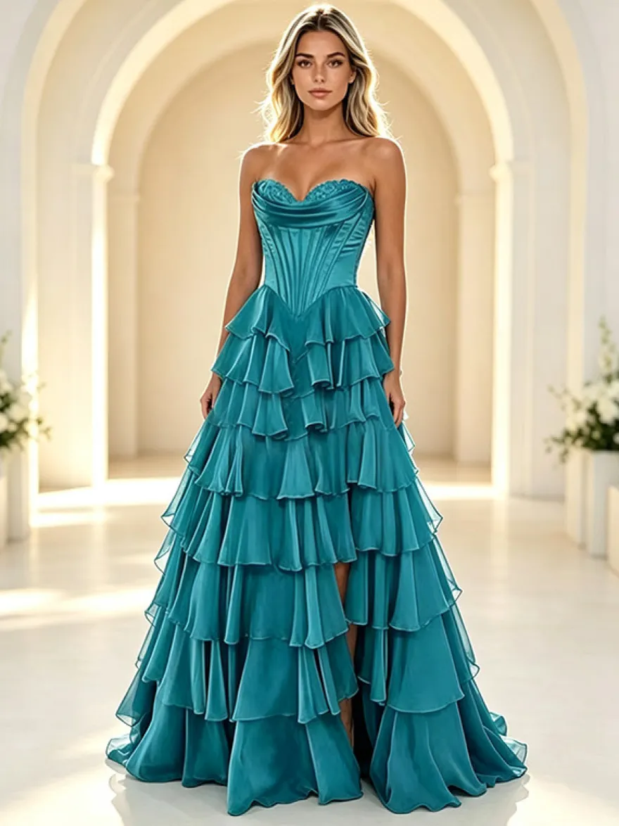 Robe de bal de fin d'année robe longue bustier trapèze