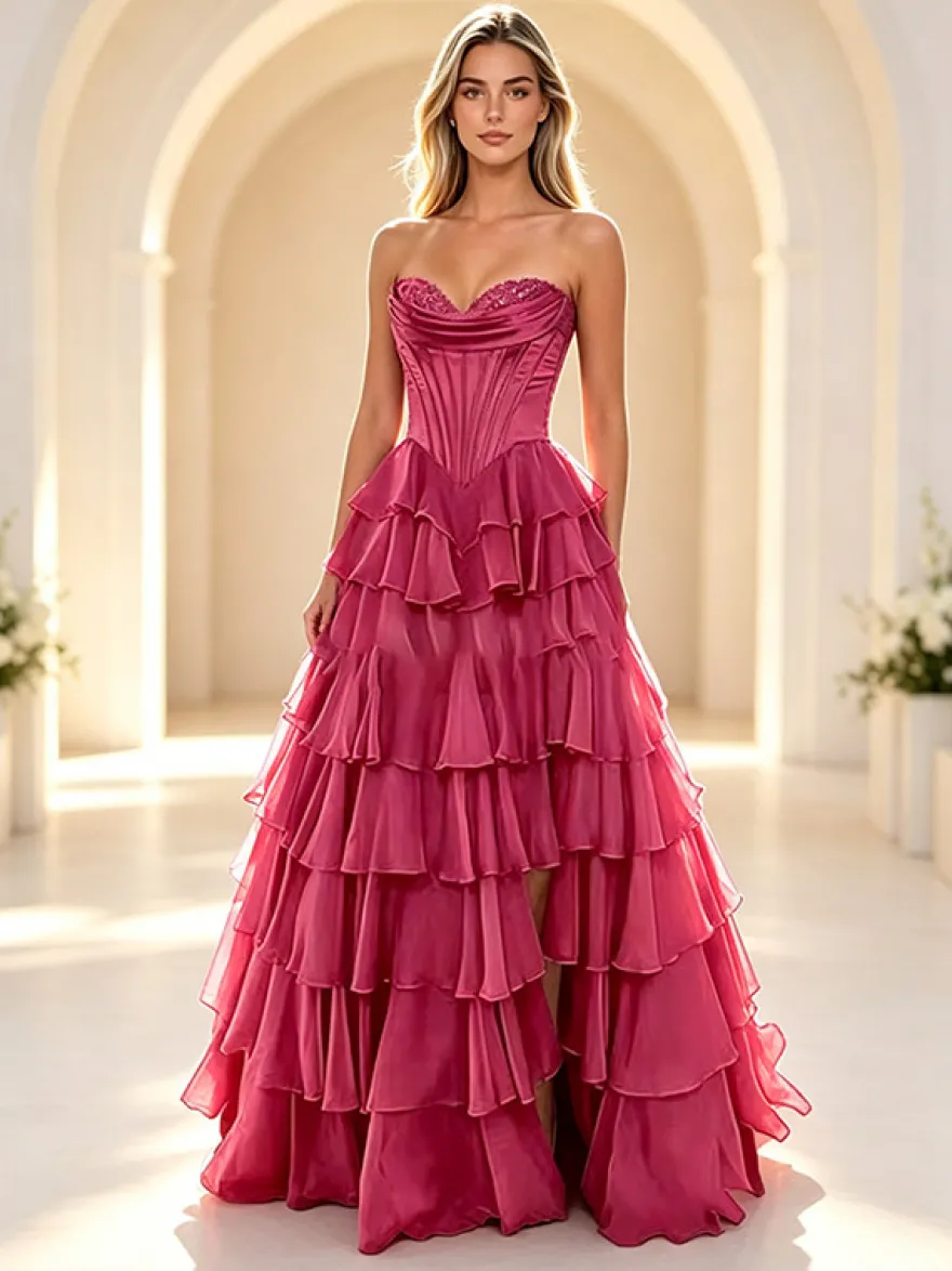Robe de bal de fin d'année robe longue bustier trapèze