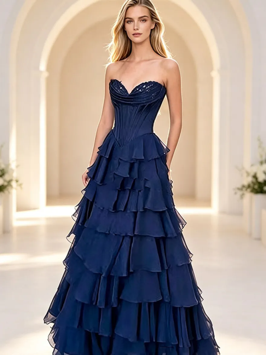 Robe de bal de fin d'année robe longue bustier trapèze