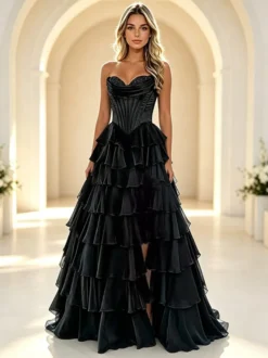Robe de bal de fin d'année robe longue bustier trapèze