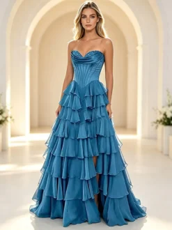 Robe de bal de fin d'année robe longue bustier trapèze