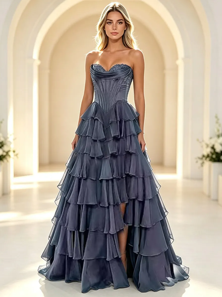 Robe de bal de fin d'année robe longue bustier trapèze