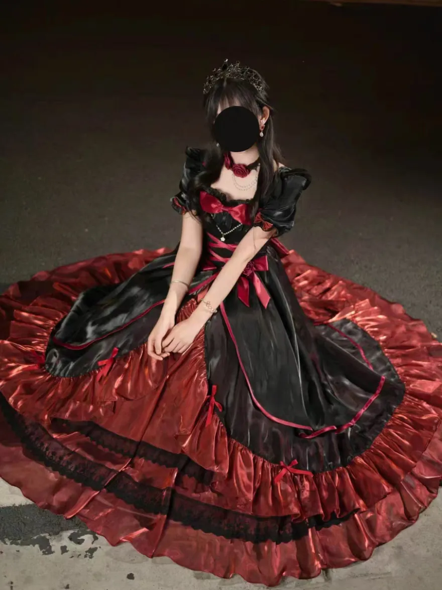 Robe de bal Fairy Lolita bleu ciel clair à lacets et nœuds manches courtes