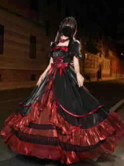 Robe de bal Fairy Lolita bleu ciel clair à lacets et nœuds manches courtes