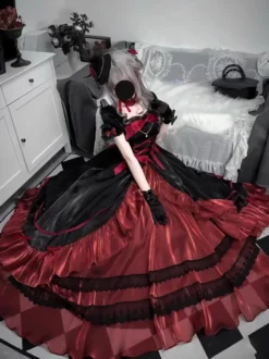 Robe de bal Fairy Lolita bleu ciel clair à lacets et nœuds manches courtes