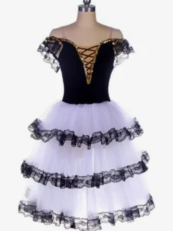 Robe de ballerine blanche à lacets et épaules dénudées pour petite fille en polyester tenue de spectacle