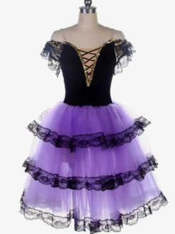 Robe de ballerine blanche à lacets et épaules dénudées pour petite fille en polyester tenue de spectacle