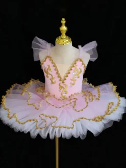 Robe de ballerine bleu ciel clair pour fille ornée d'appliqués de dentelle en polyester idéale pour les spectacles.