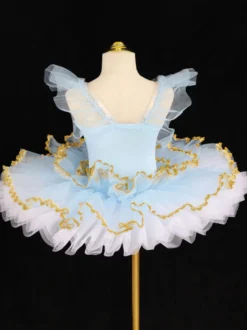 Robe de ballerine bleu ciel clair pour fille ornée d'appliqués de dentelle en polyester idéale pour les spectacles.