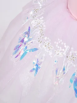 Robe de ballerine rose ballet pour petite fille col en V en polyester avec application de dentelle.