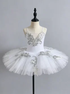 Robe de Ballet blanche femme adulte ballerine paillettes volants dentelle Polyester robe vêtements de danse