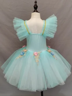 Robe de ballet bleu ciel clair pour enfants robe tutu à volants et fleurs tenue de danse